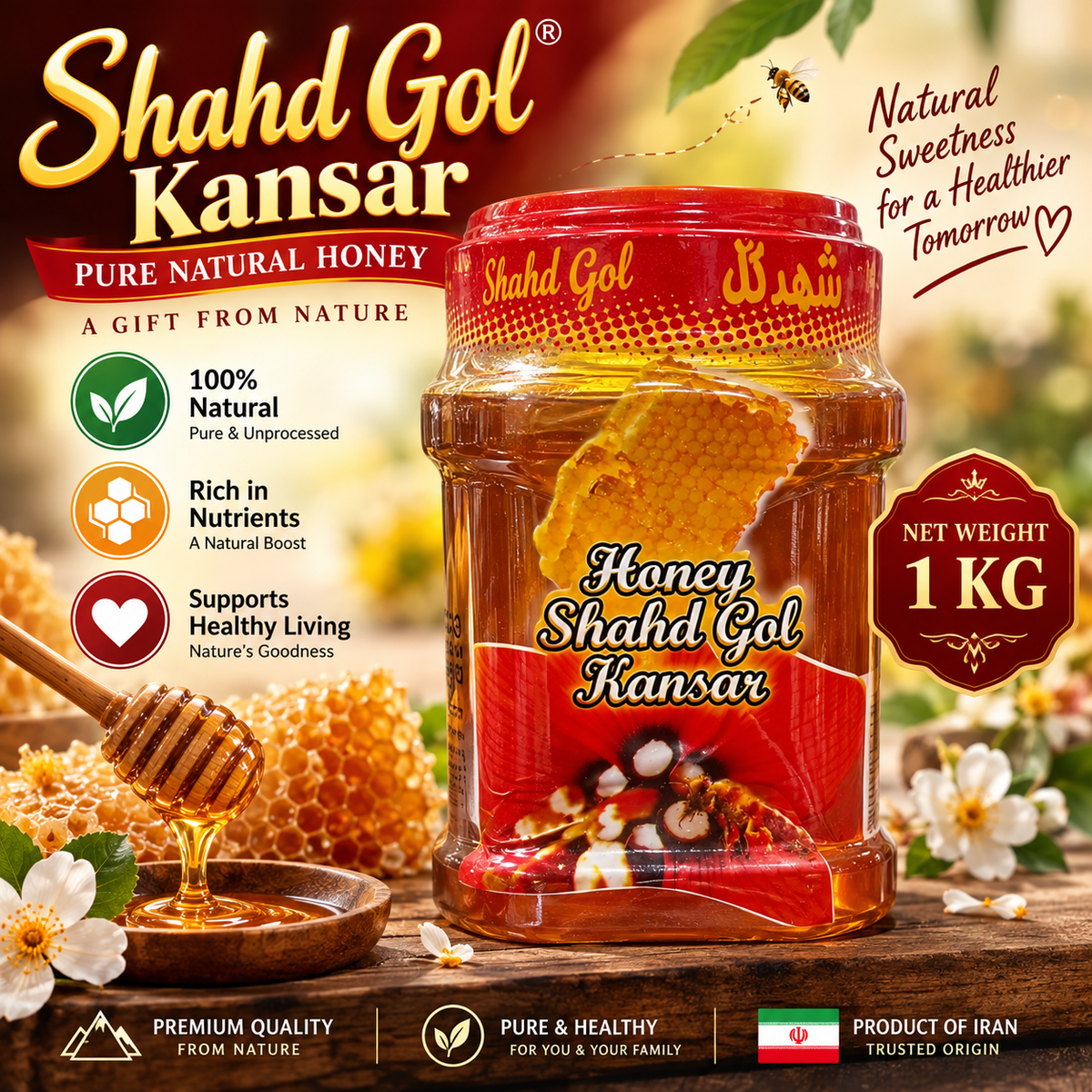 Shahd Gol Khansar Pure Honey – Honey Jar (950G)