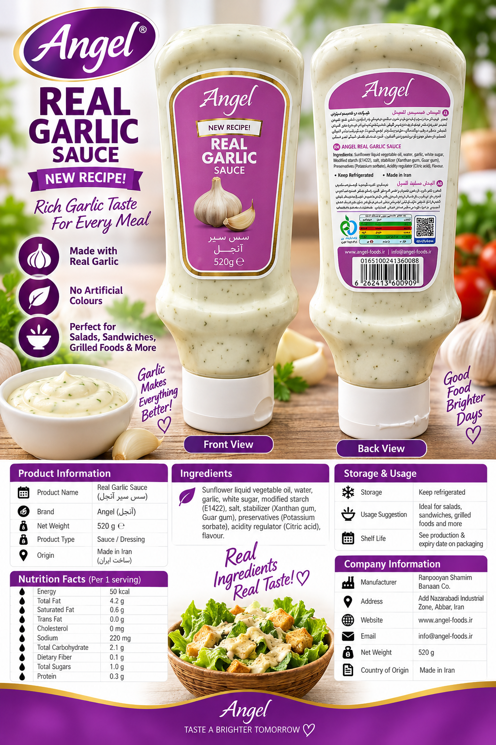 Angel Premium Real Garlic Sauce (Herb Infused) – 520g