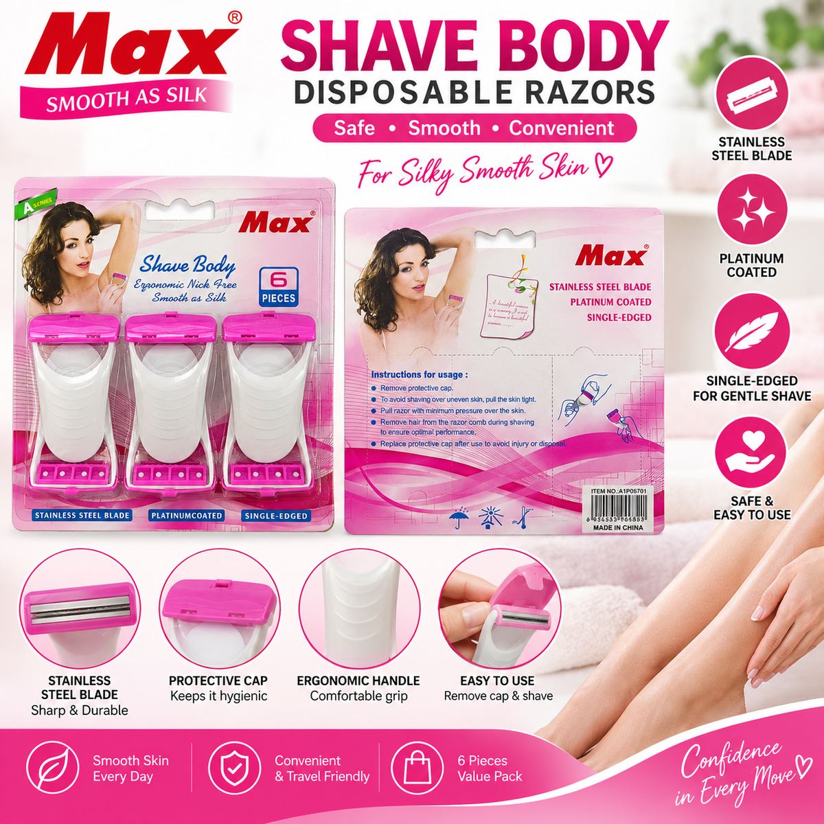 Max Body Razors Platinum Coated - 6 pieces