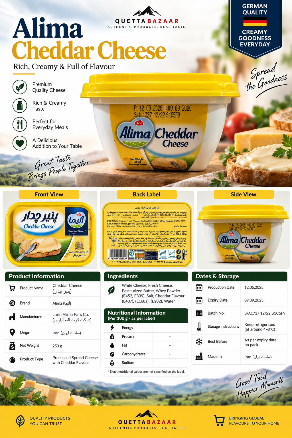 Alima Spreadable Cheddar Cheese Spread – 250g Tub