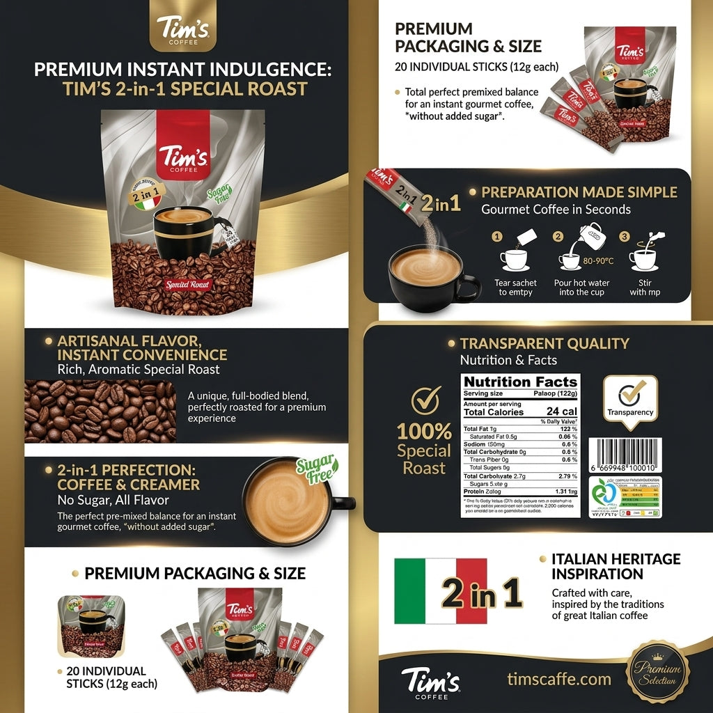 Tim's Coffee 2-in-1 Special Roast Instant Coffee (Sugar Free) – 240g (20 Sticks × 12g)