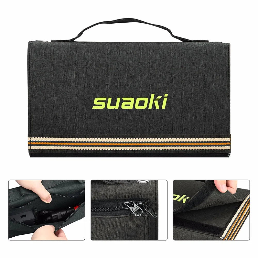 Suaoki 60W Solar Panel 5V USB and 18V DC Output Portable Foldable Power Bank Solar Charger for Smartphone Laptop