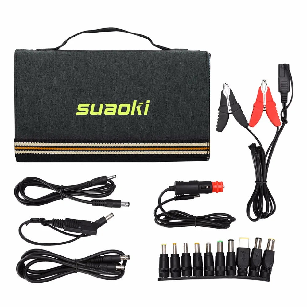 Suaoki 60W Solar Panel 5V USB and 18V DC Output Portable Foldable Power Bank Solar Charger for Smartphone Laptop