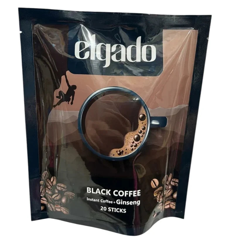 Elgado Black Instant Coffee with Ginseng Extract – 50g (20 Sticks × 2.5g)