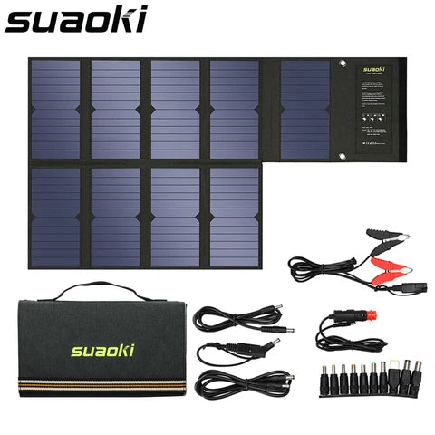 Suaoki 60W Solar Panel 5V USB and 18V DC Output Portable Foldable Power Bank Solar Charger for Smartphone Laptop