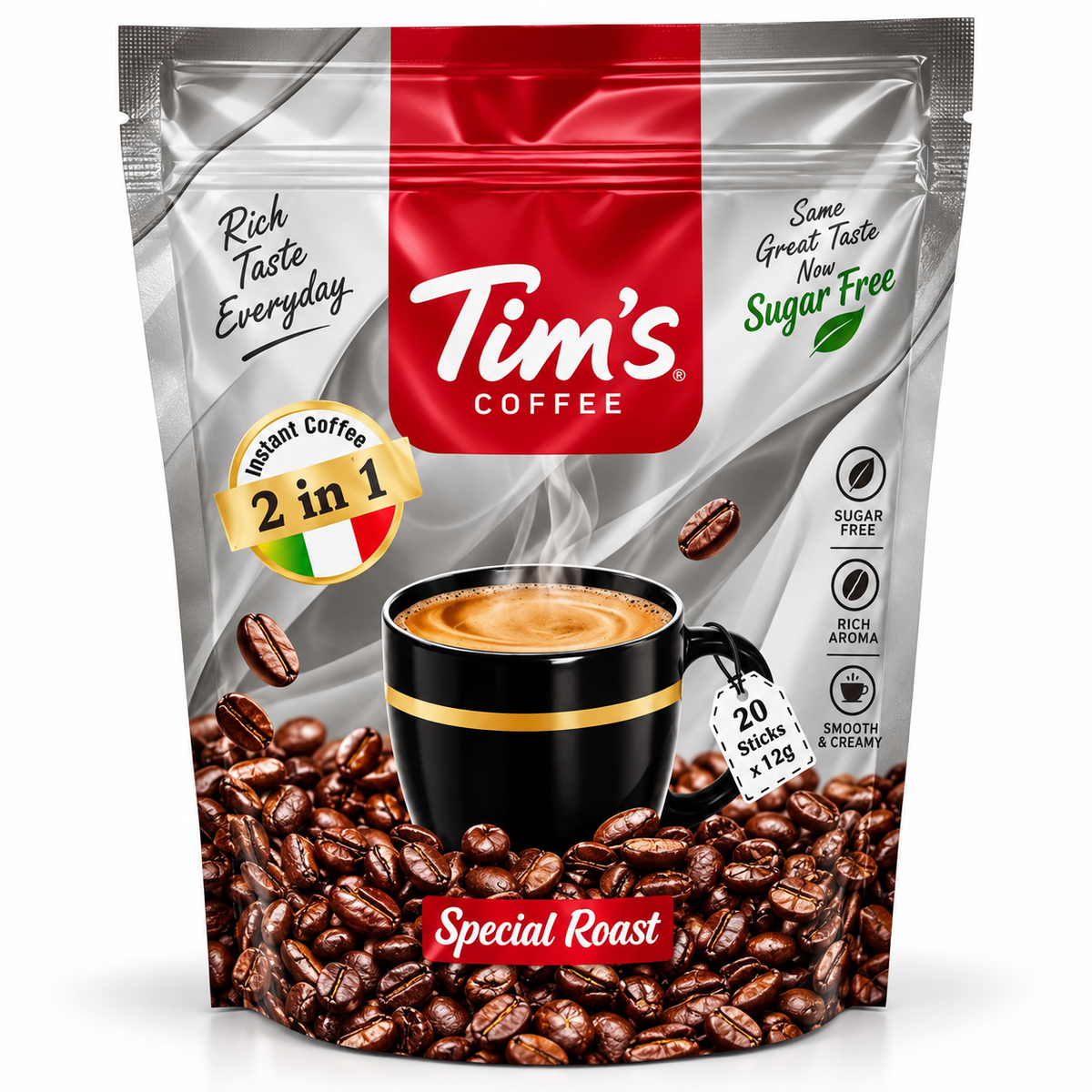 Tim's Coffee 2-in-1 Special Roast Instant Coffee (Sugar Free) – 240g (20 Sticks × 12g)